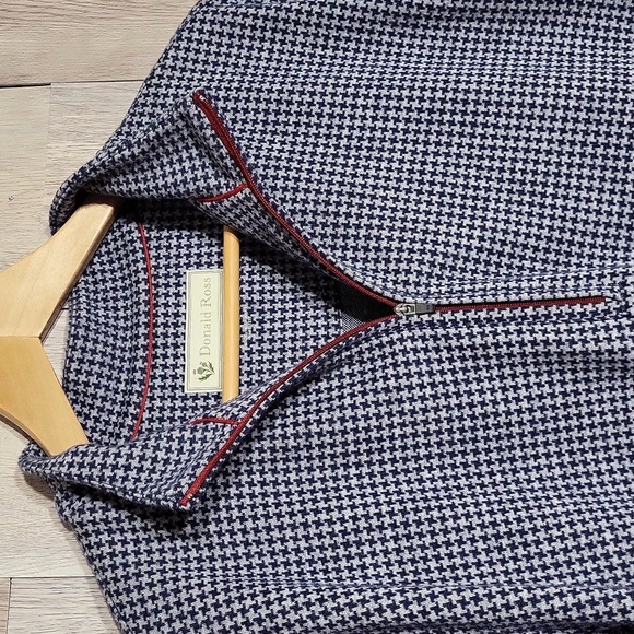 🛍Donald Ross‎ Mens Medium Quarter Zip Pullover Navy White Houndstooth Casual - Picture 3 of 7